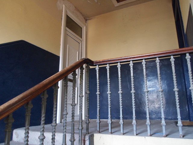 White PVC door and bannister at Number 21, The Hedges, Camelon, Falkirk